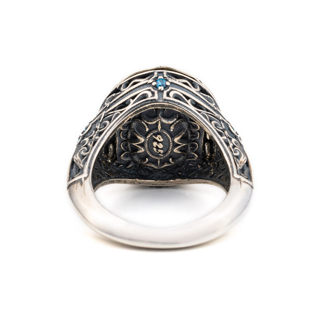 Byzantine Ring with Crystal in Sterling Silver Gold Plated