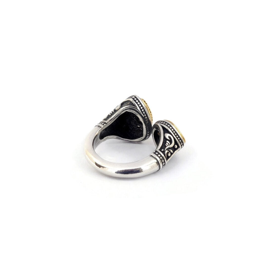 Byzantine Ring with Apatite Doublet Stone and Natural Pearl