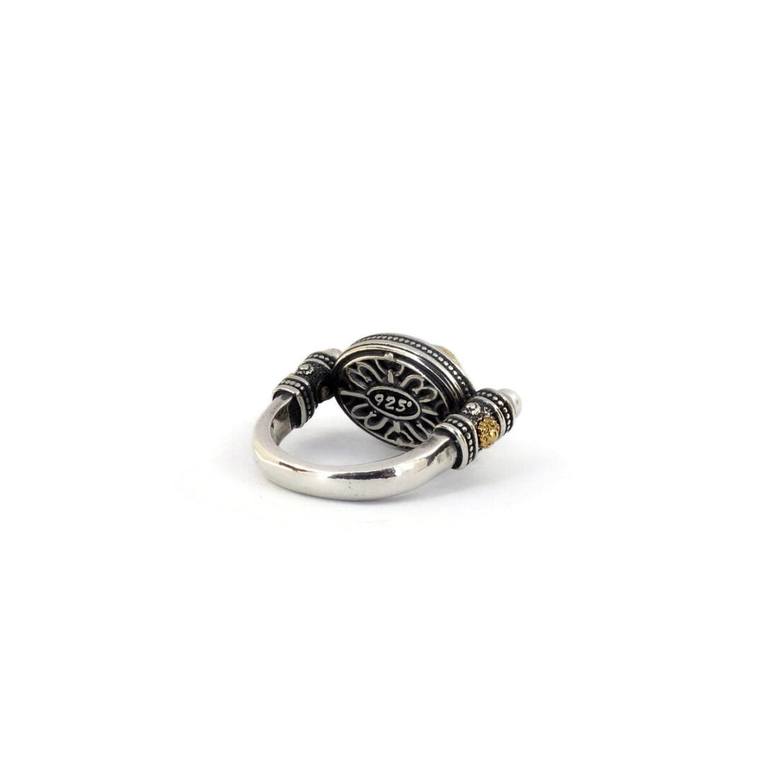 Byzantine Ring with Amazonite Doublet Stone - 925 Sterling Silver Gold Plated