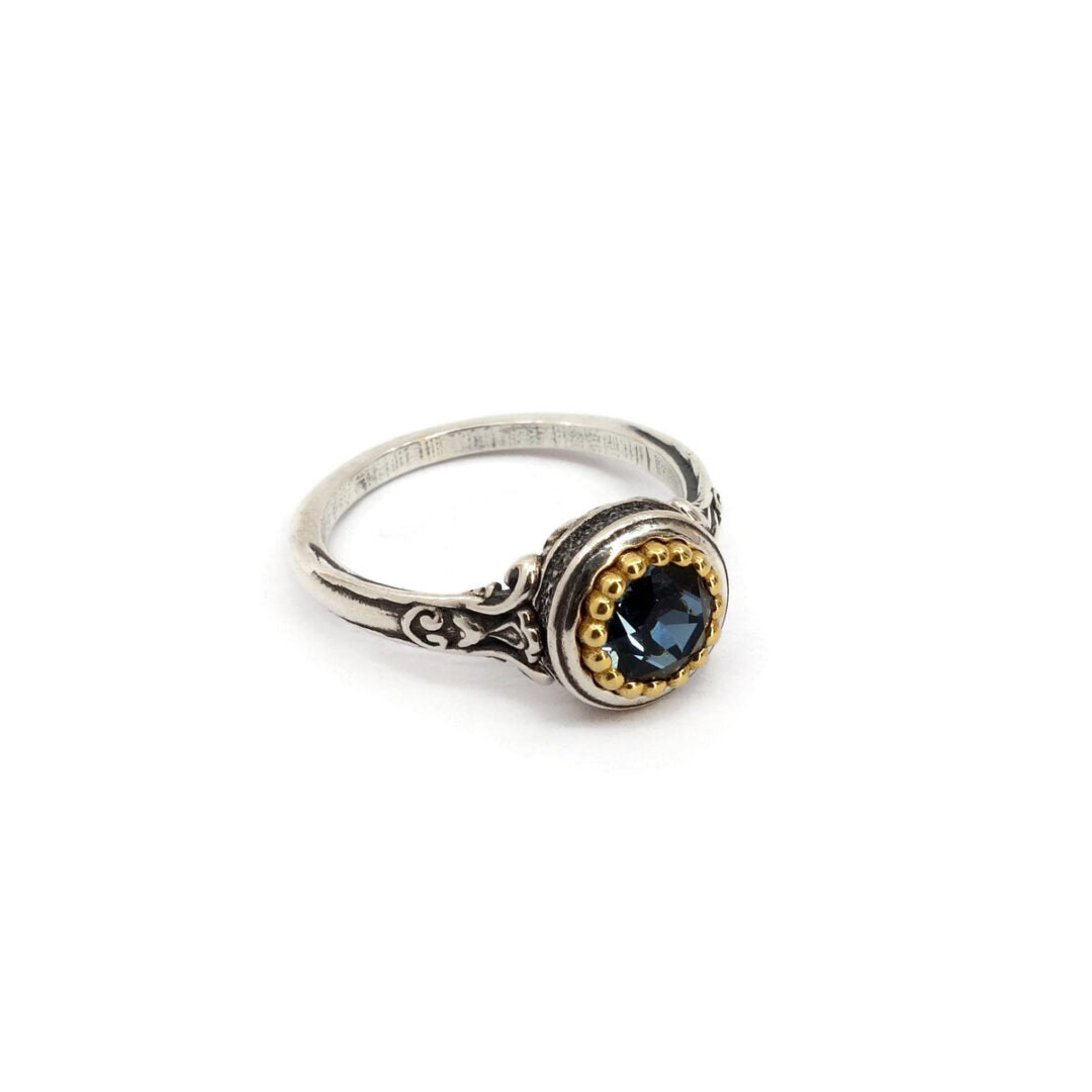 Byzantine Ring with London Blue Stone - 925 Sterling Silver Gold Plated