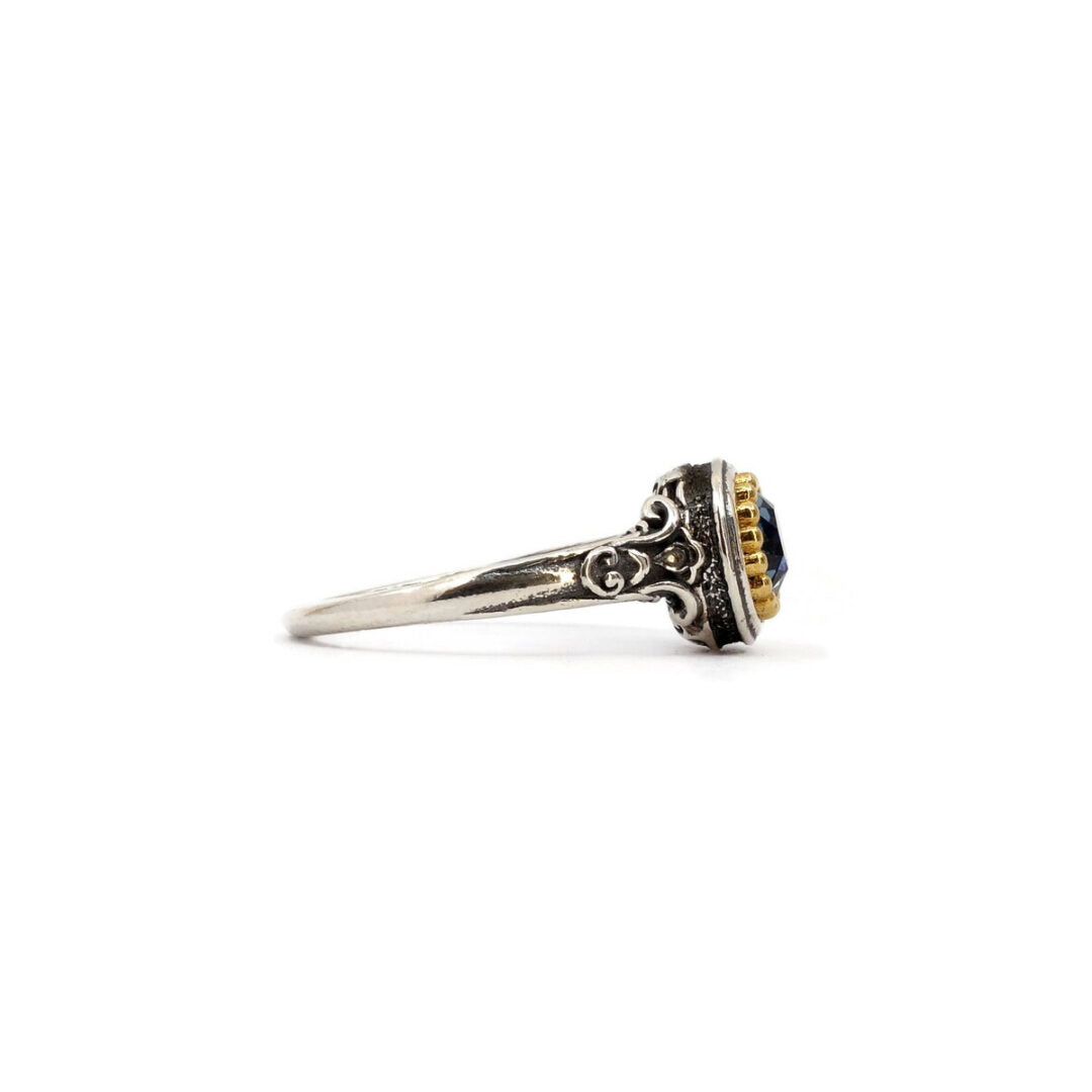 Byzantine Ring with London Blue Stone - 925 Sterling Silver Gold Plated