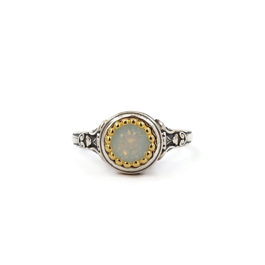 Byzantine Ring with White Opal Crystal Stone