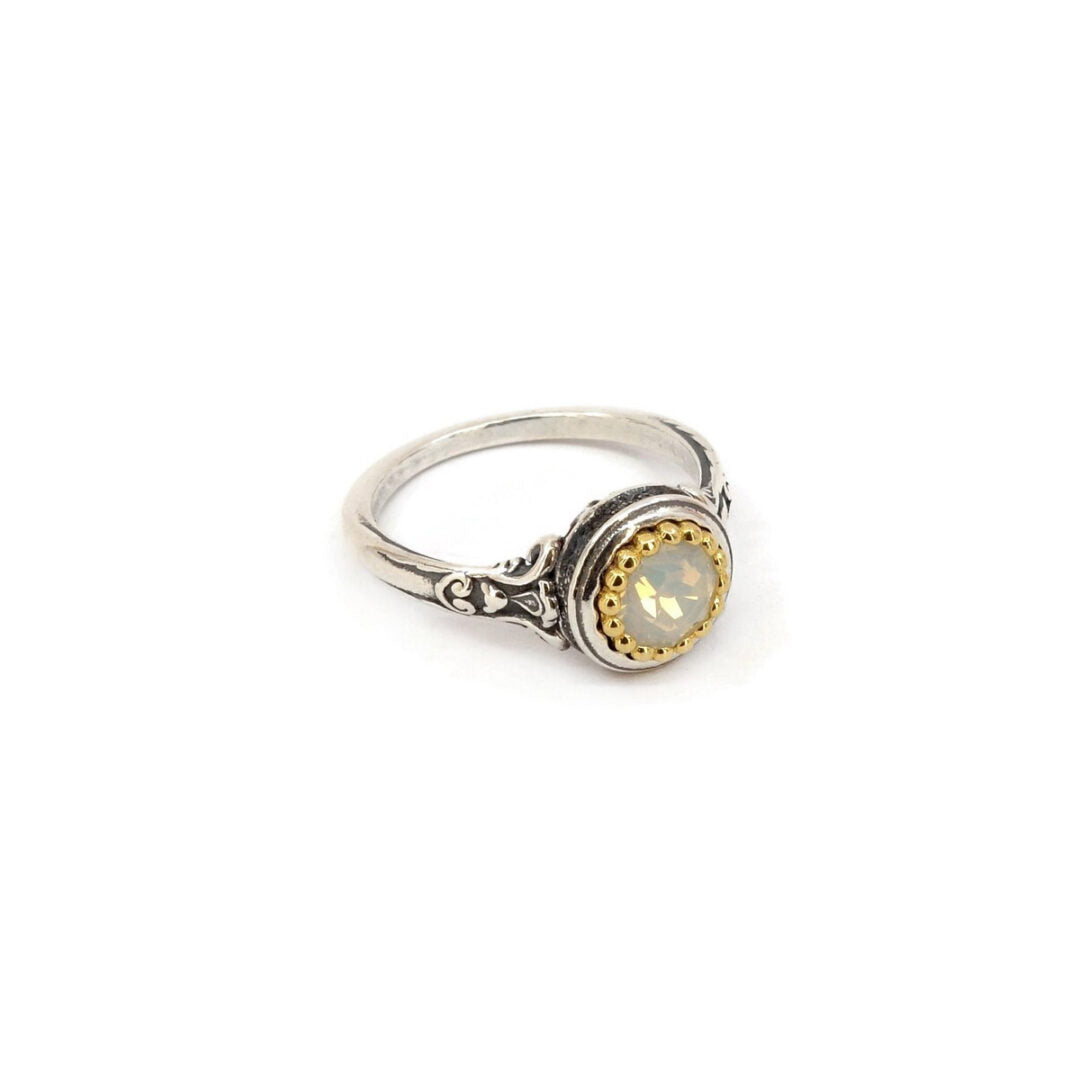 Byzantine Ring with White Opal Crystal Stone
