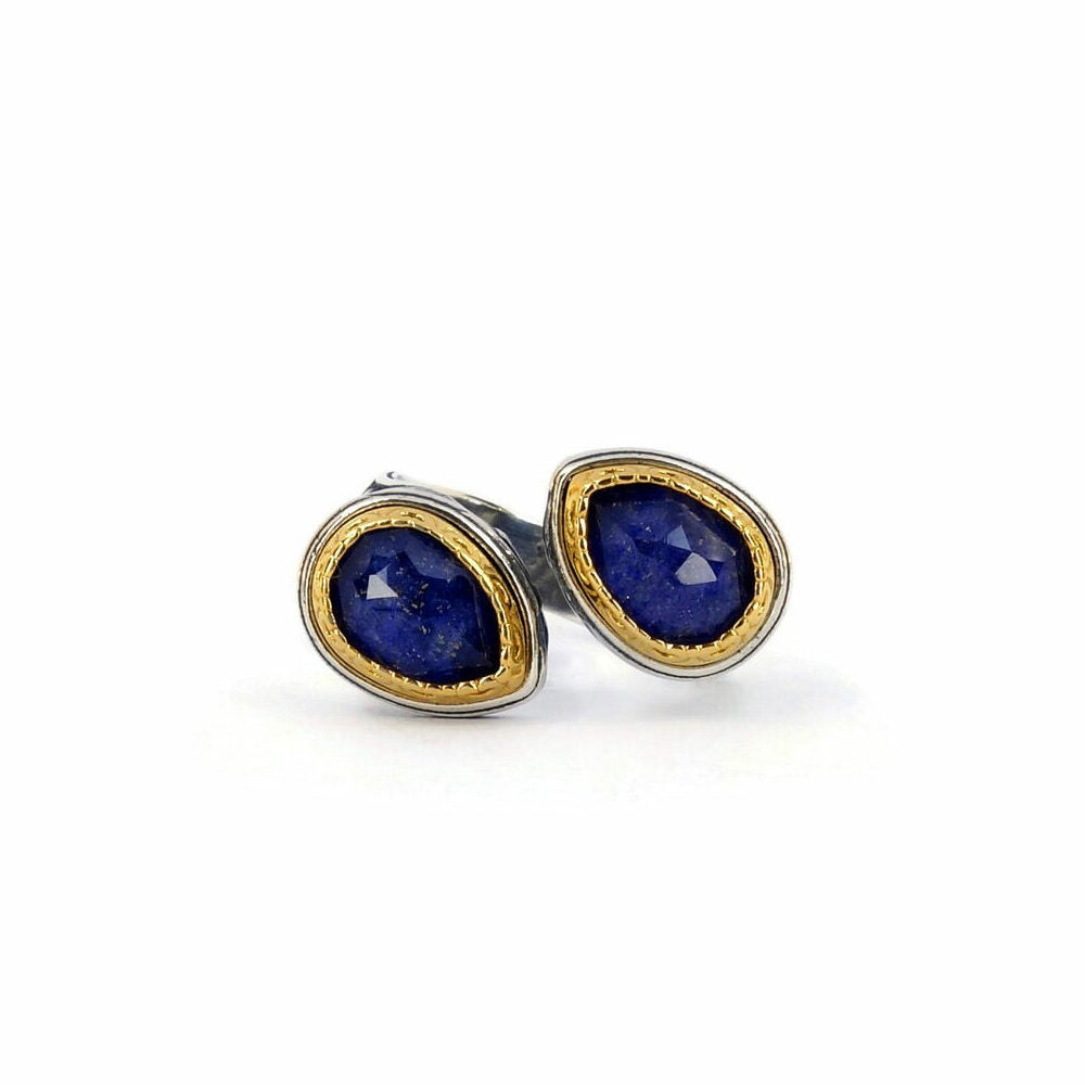 Byzantine Ring with Lapis Doublet Stone - 925 Sterling Silver Gold Plated