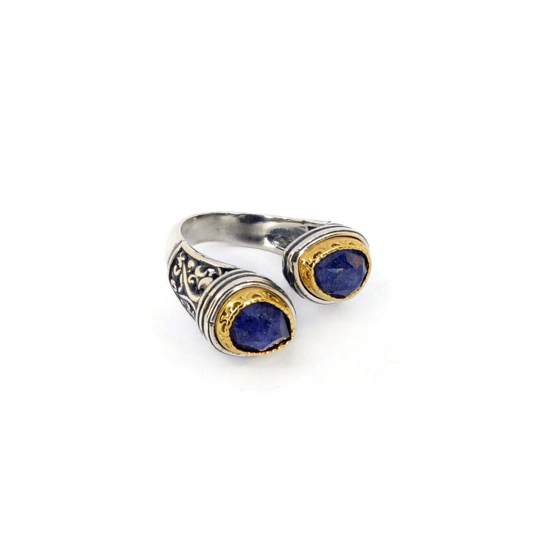 Byzantine Ring with Lapis Doublet Stone - 925 Sterling Silver Gold Plated