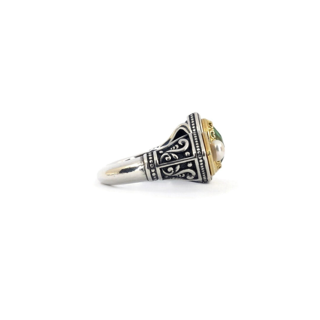 Byzantine Ring Green Turquoise Doublet Stone - 925 Sterling Silver