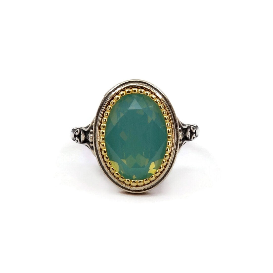 Byzantine Ring with Blue Opal Crystal Stone - 925 Sterling Silver