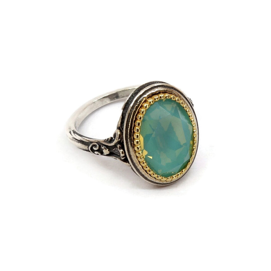 Byzantine Ring with Blue Opal Crystal Stone - 925 Sterling Silver
