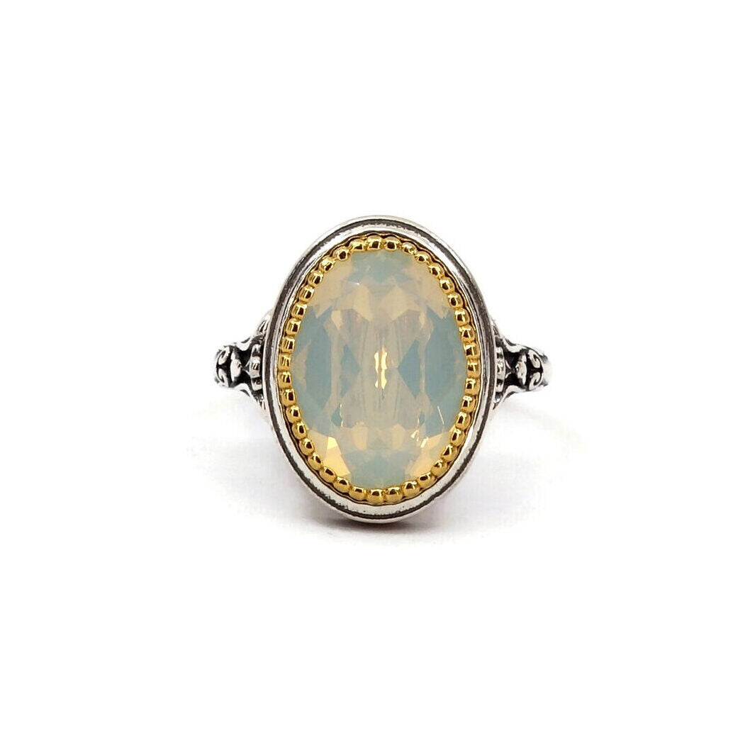 Byzantine Ring with White Opal Crystal Stone