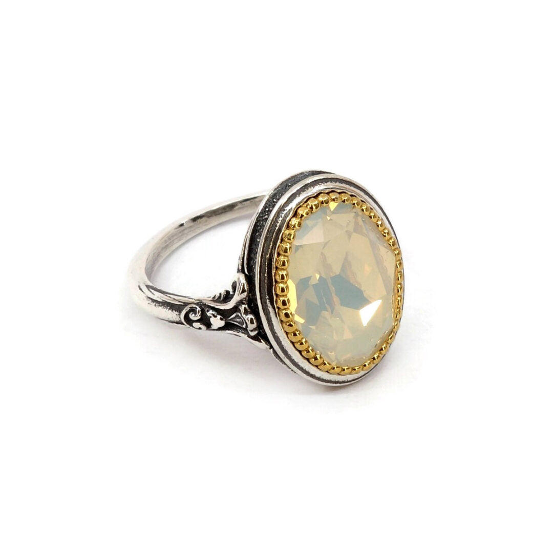 Byzantine Ring with White Opal Crystal Stone - Sterling Silver