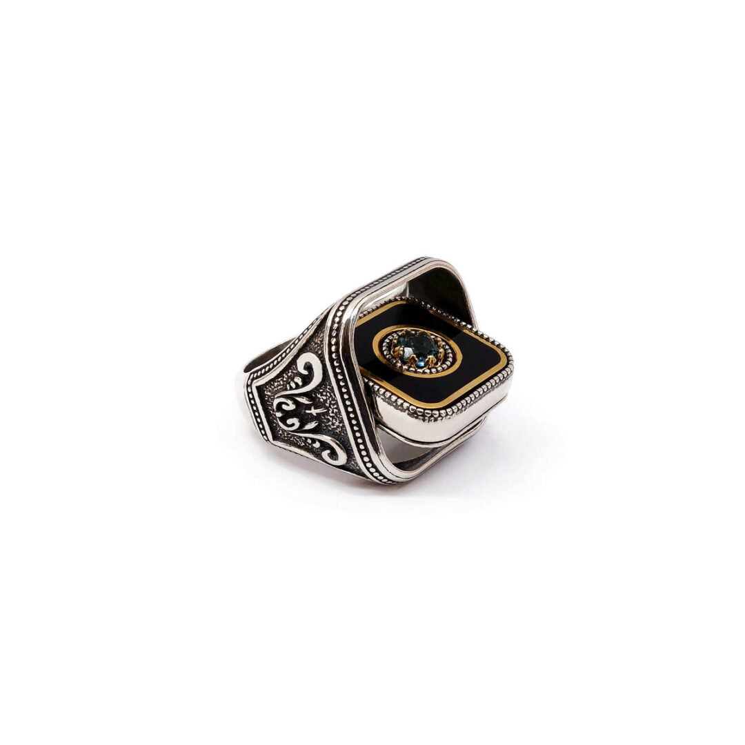 Byzantine Ring with Natural Swiss Blue Topaz Gemstone