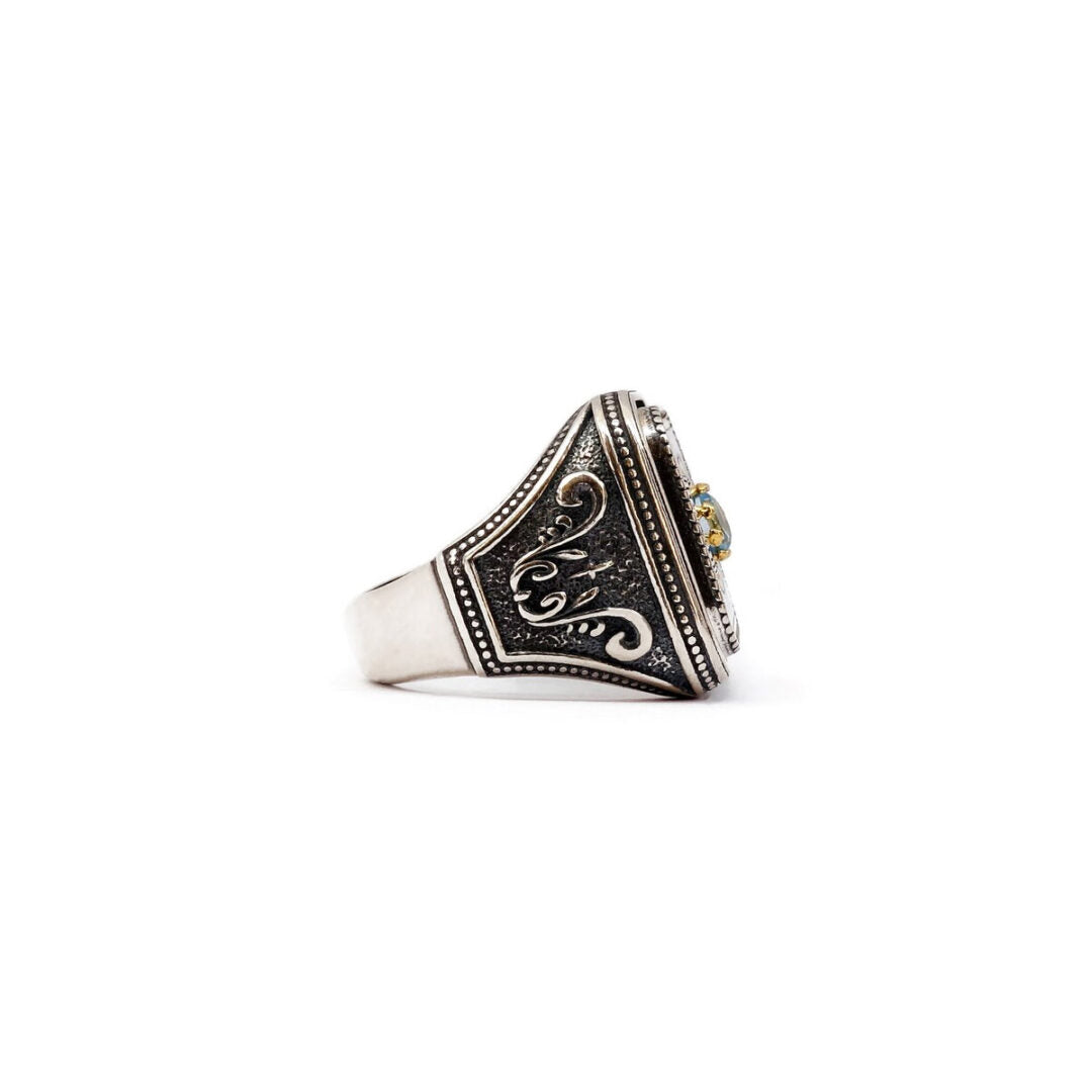 Byzantine Ring with Natural Swiss Blue Topaz Gemstone