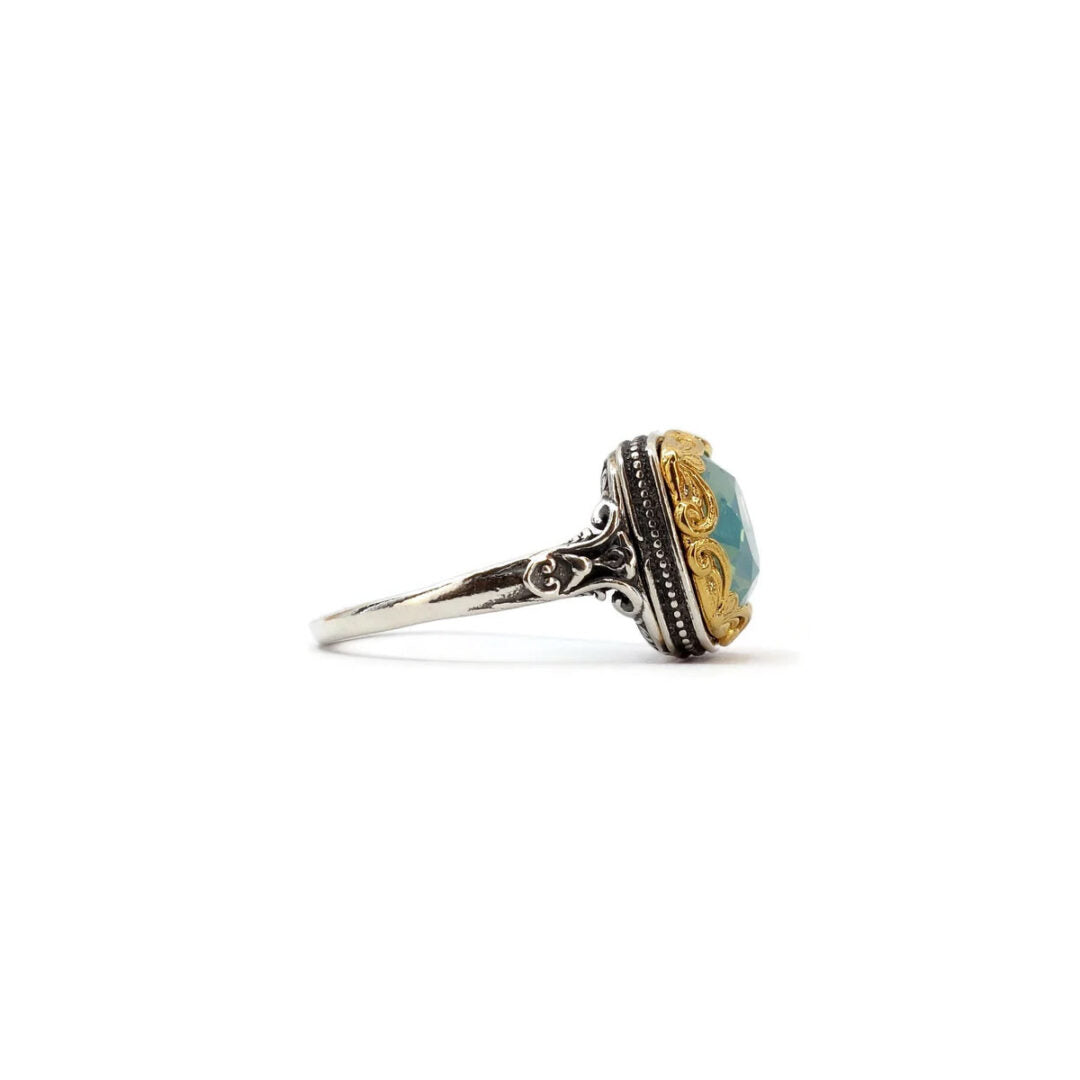 Byzantine Ring Green Opal Crystal Stone - 925 Sterling Silver