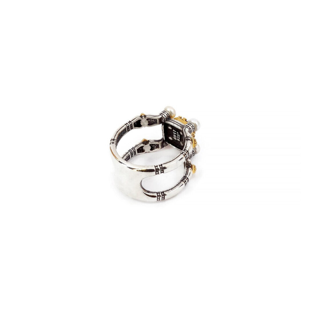 Byzantine Ring with Natural London Blue Topaz Gemstone and Pearl