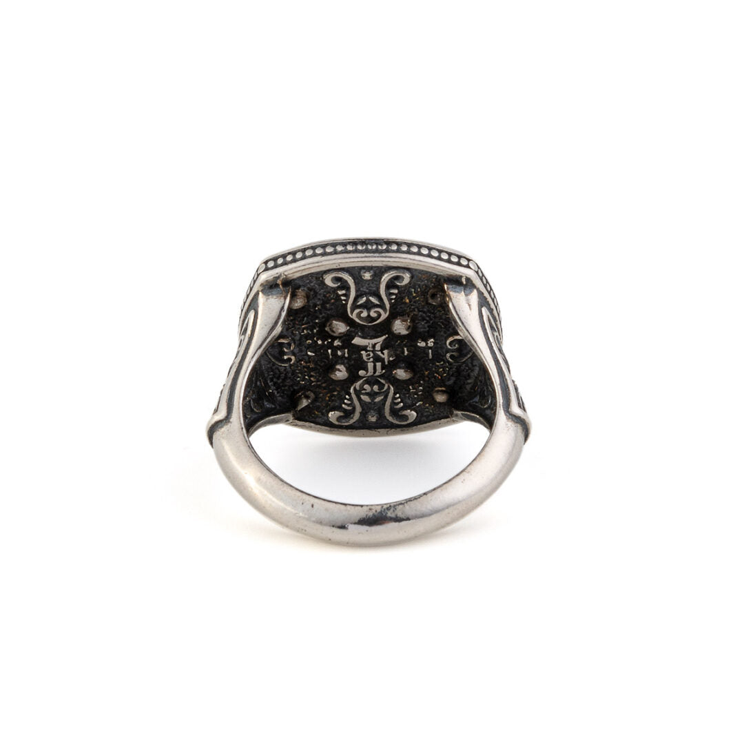 Byzantine Ring with Natural Garnet Gemstone - 925 Sterling Silver Gold Plated