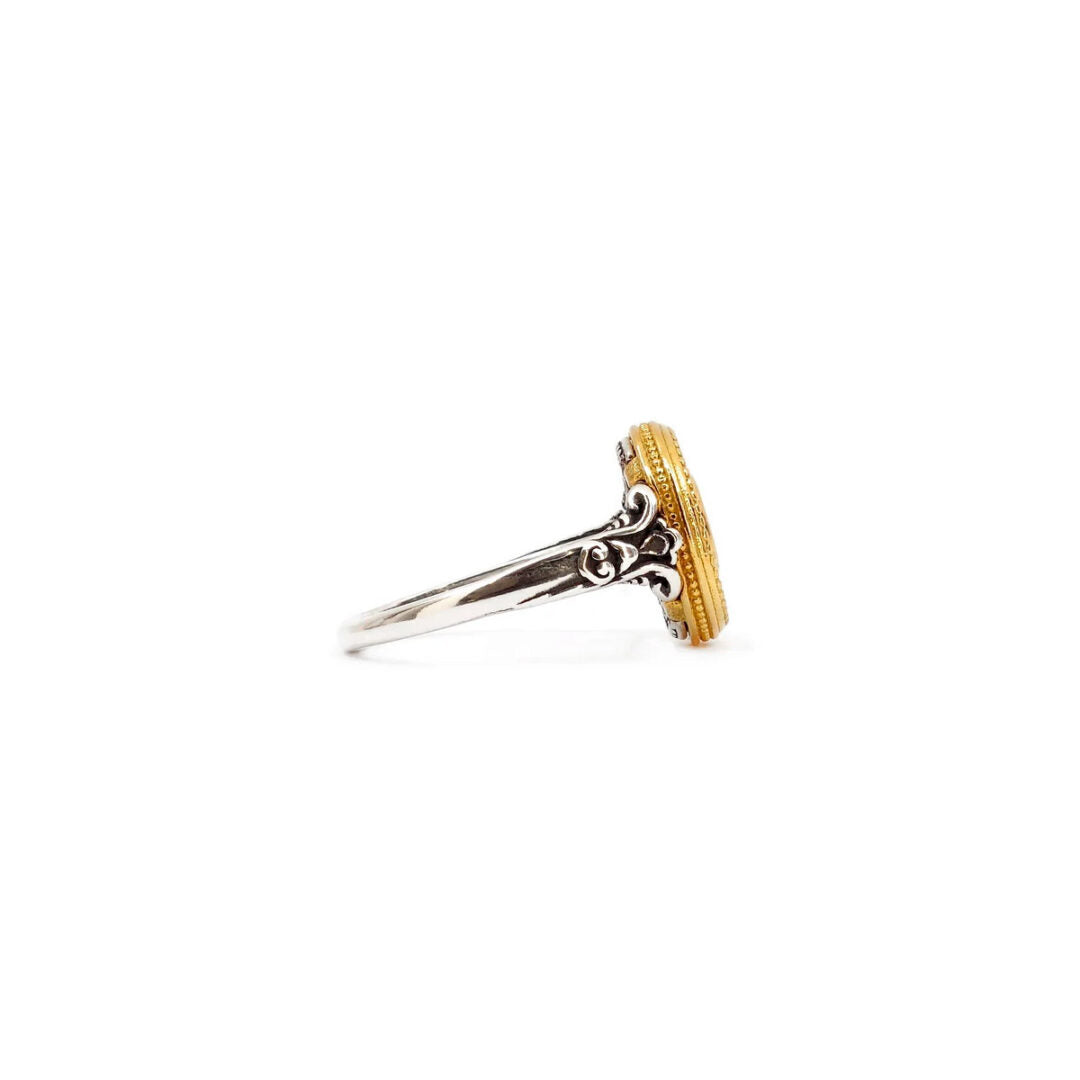 Byzantine Ring with Garnet Zircon Stone - 925 Sterling Silver Gold Plated