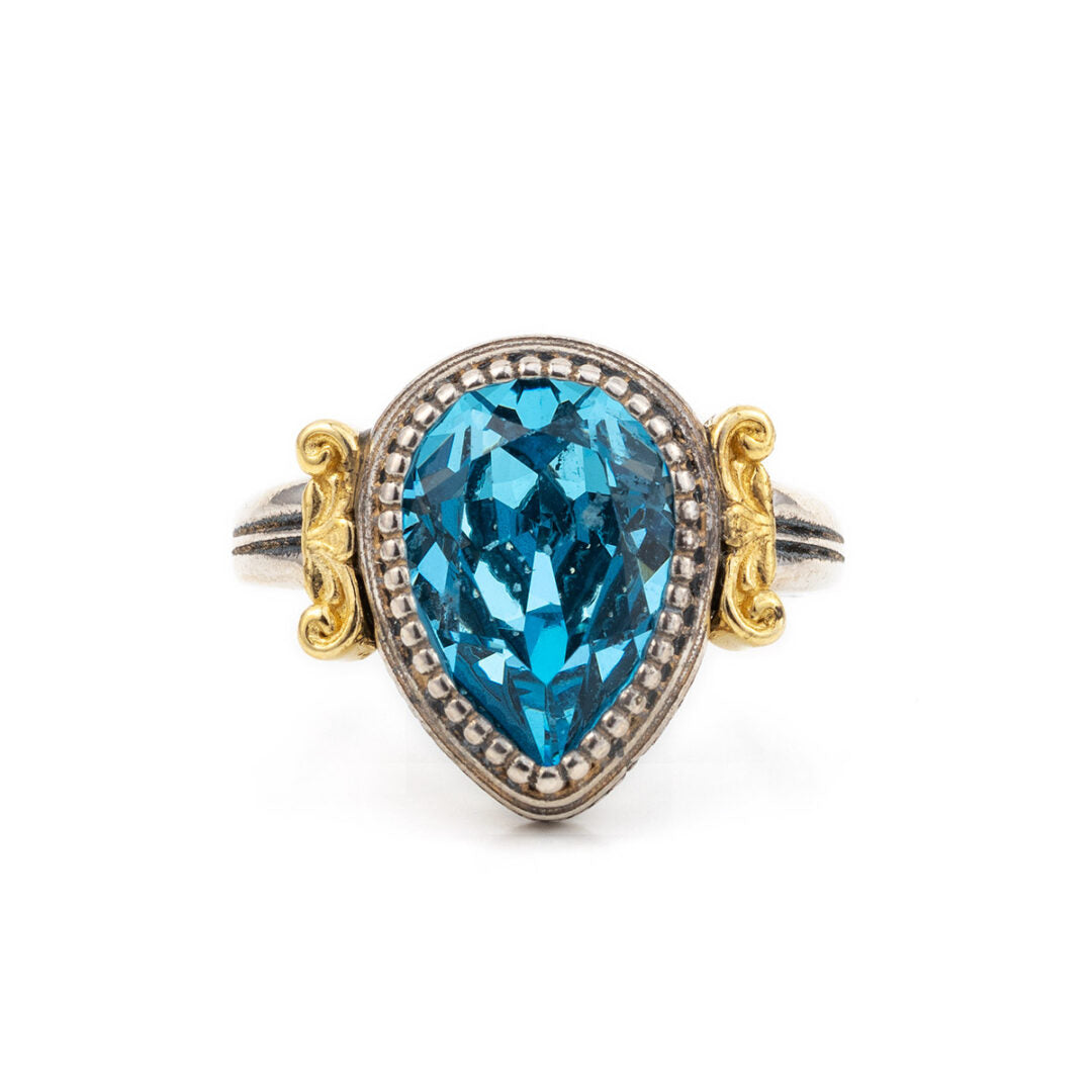 Sterling Silver Gold Plated Byzantine Ring with Crystal