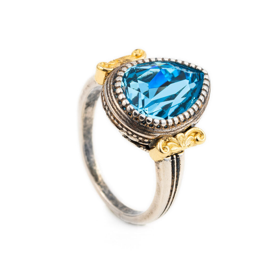 Sterling Silver Gold Plated Byzantine Ring with Crystal