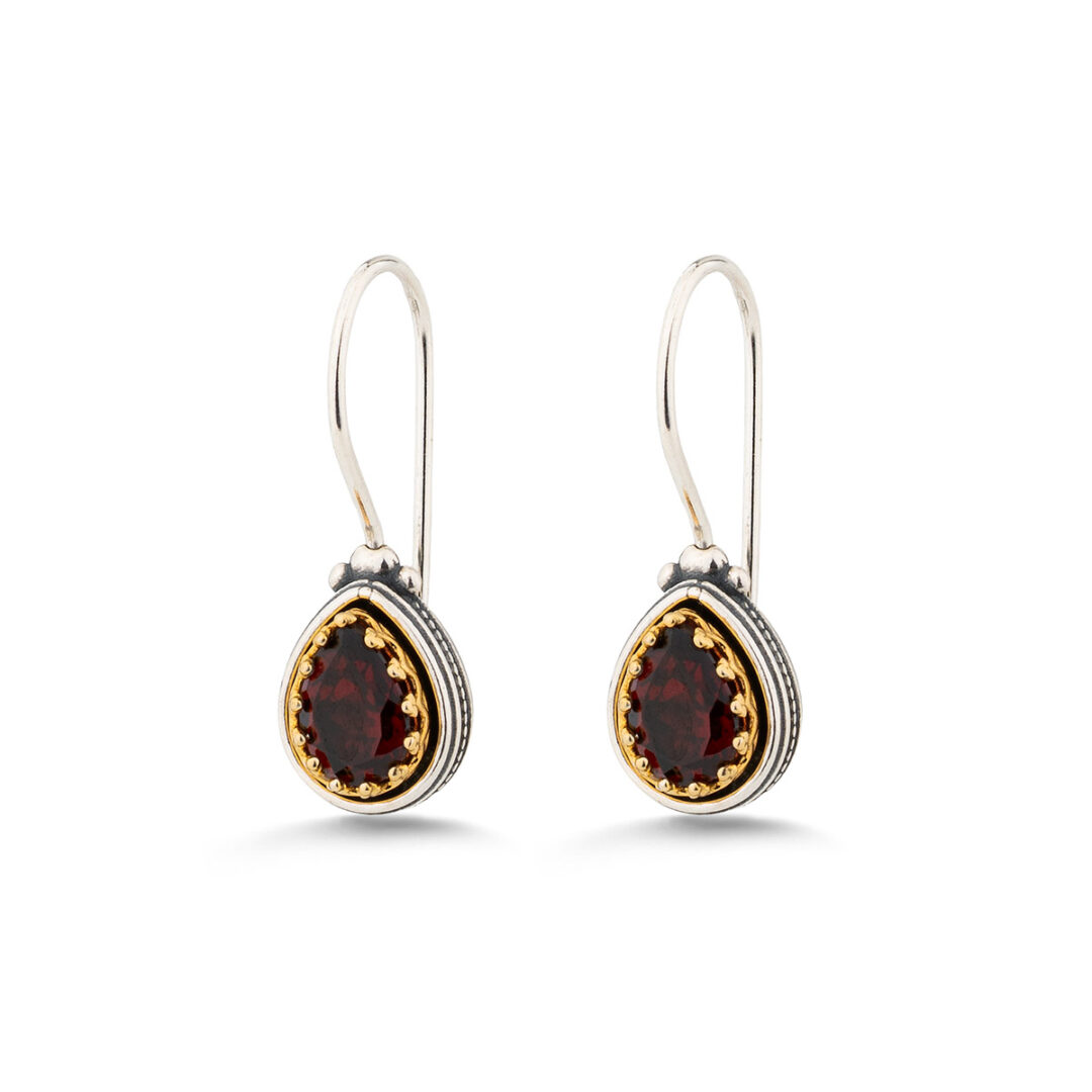 Doublet Garnet Byzantine Dangle Earrings in 925 Sterling Silver