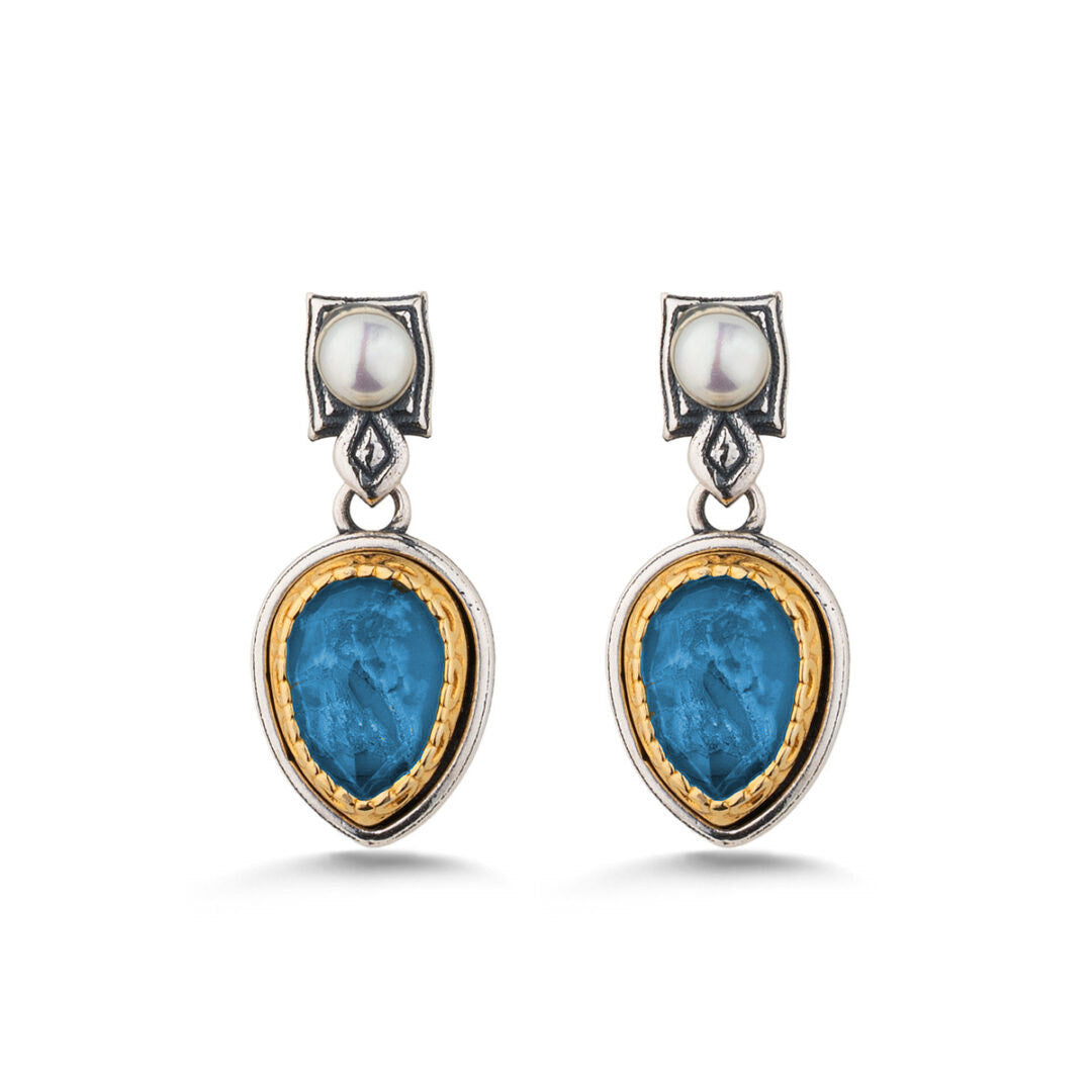 Pearl Doublet Turquoise Drop Earrings – 925 Sterling Silver