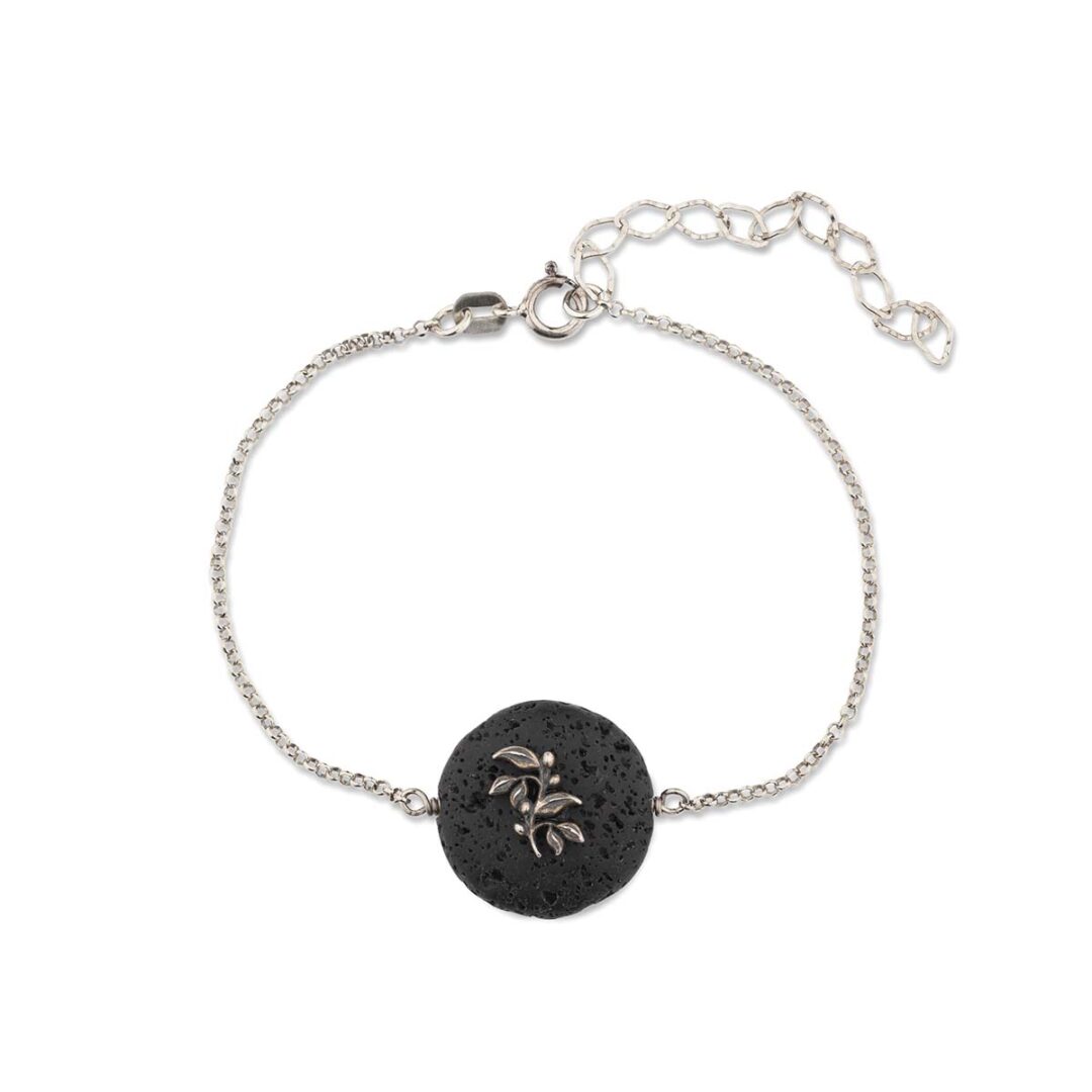Leaf Chain Bracelet with Lava Stone