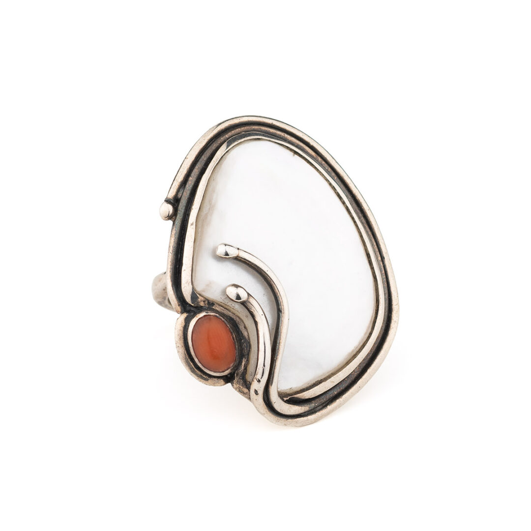 Boho Cocktail Ring with Coral and Fildisi – Sterling Silver 925