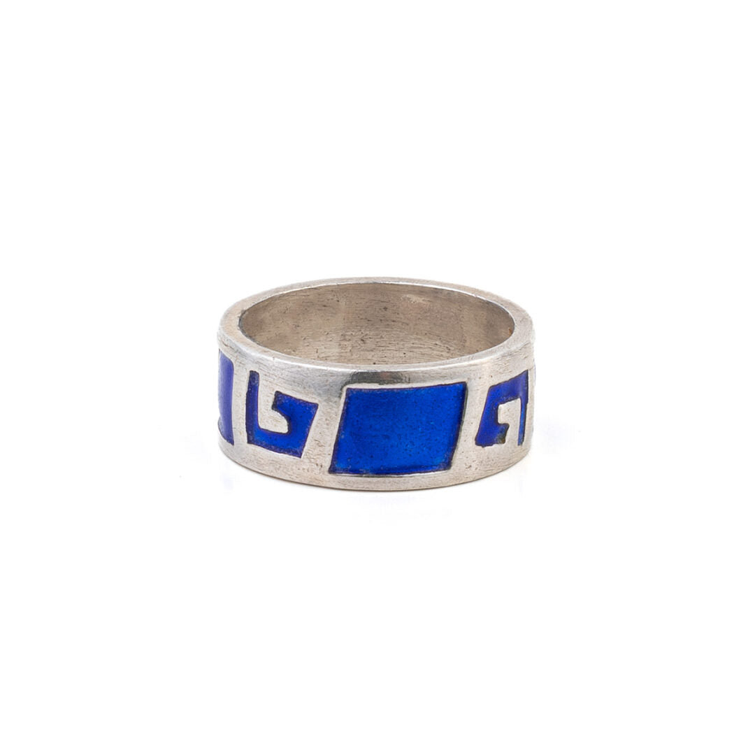 Greek Key Ring Blue enamel - 925 Sterling Silver