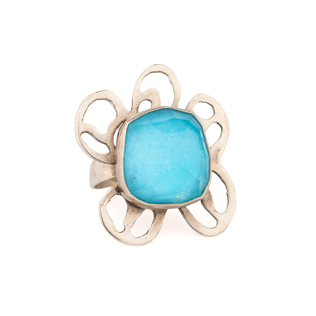 Flower Ring with Amazonite Doublet Gemstone – Sterling Silver 925
