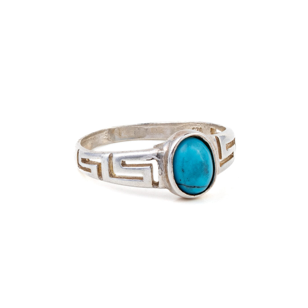 Meandros Ring with Turquoise Stone - 925 Sterling Silver