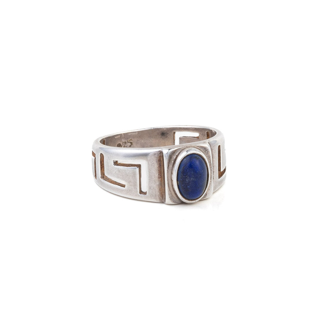 Greek Key Ring with Lapis Lazuli - 925 Sterling Silver