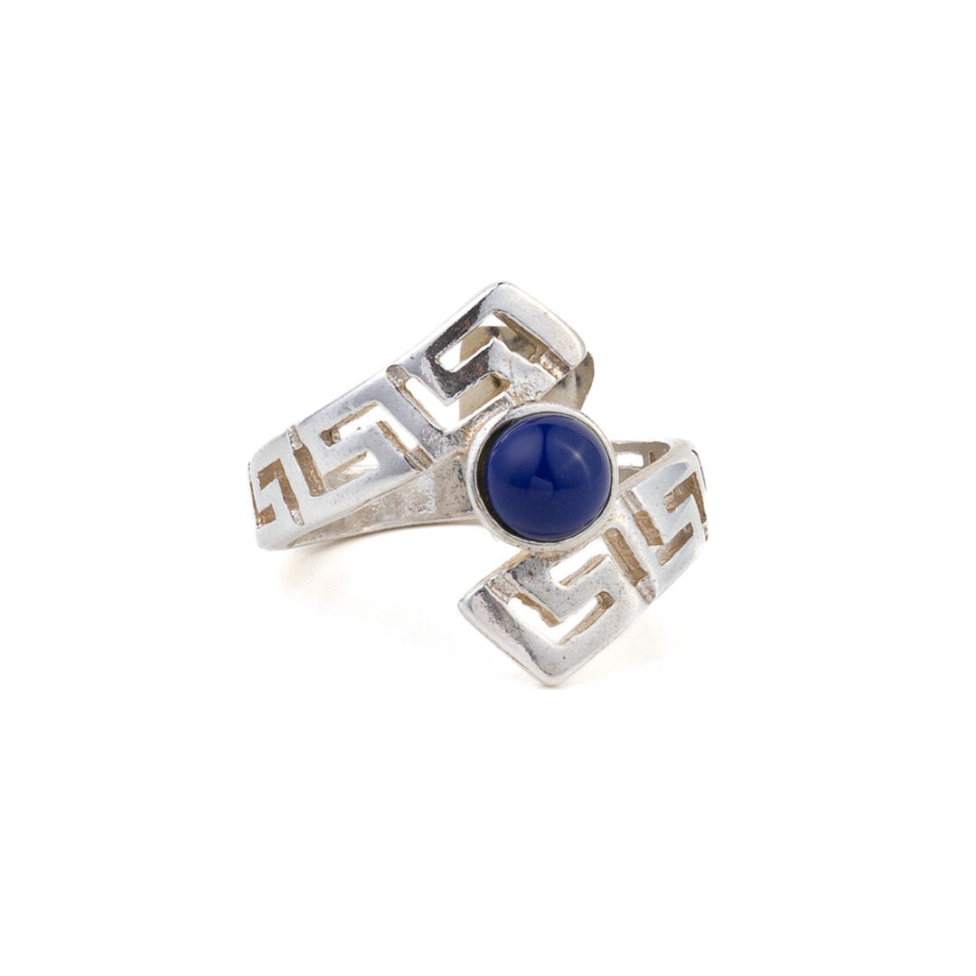 Greca Double Ring with Lapis Lazuli - 925 Sterling Silver