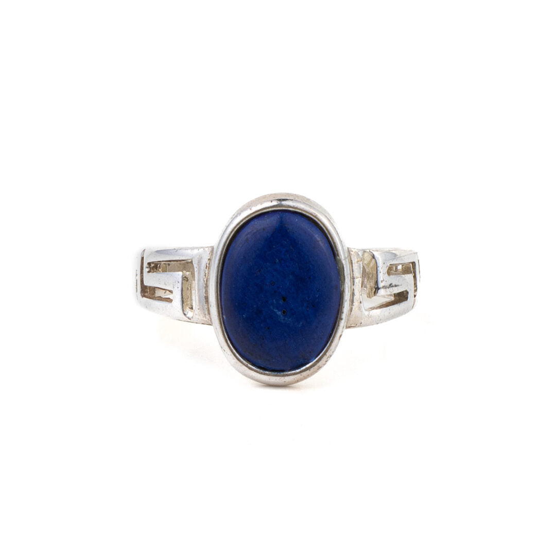 Meander Oval Ring with Lapis Lazuli - 925 Sterling Silver