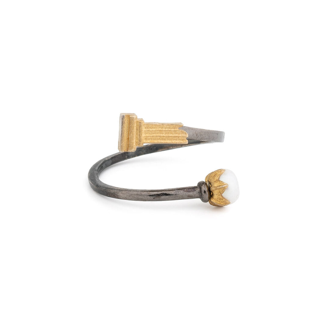 Ionic Column Ring with Pearl in Sterling Silver