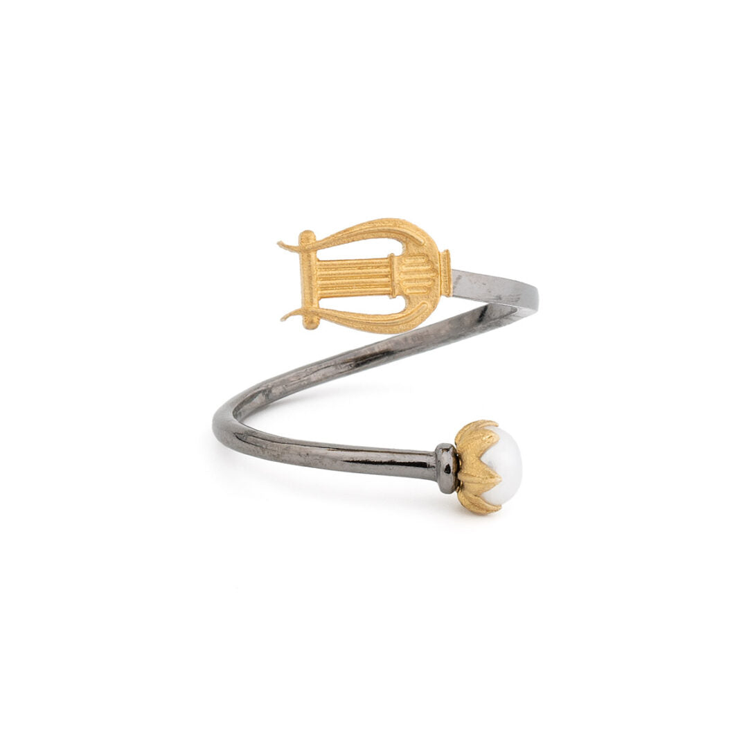 Harp Ring with Pearl – Sterling Silver and Gold Plated