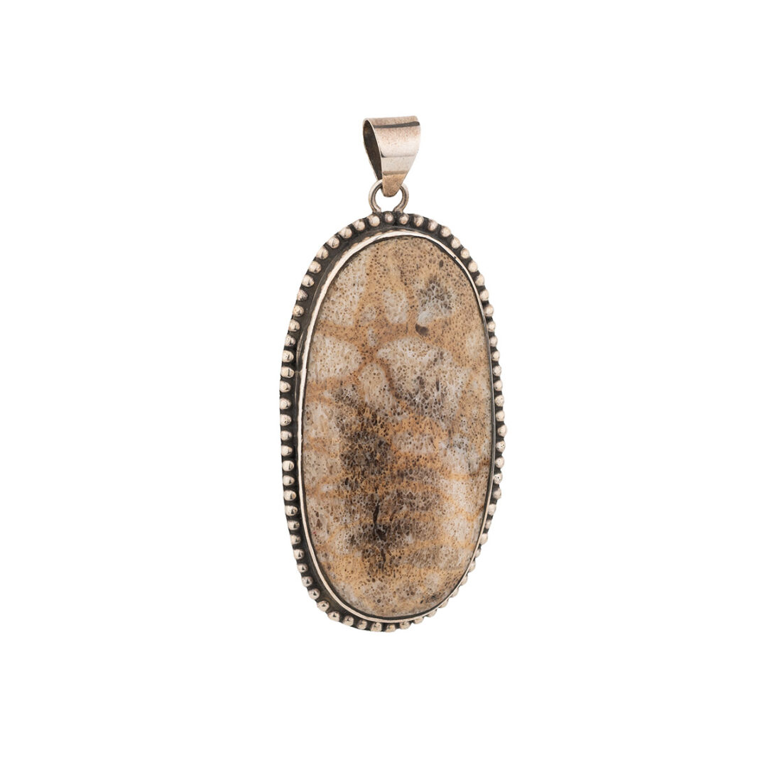 925 Sterling Silver Oval Coral Pendant
