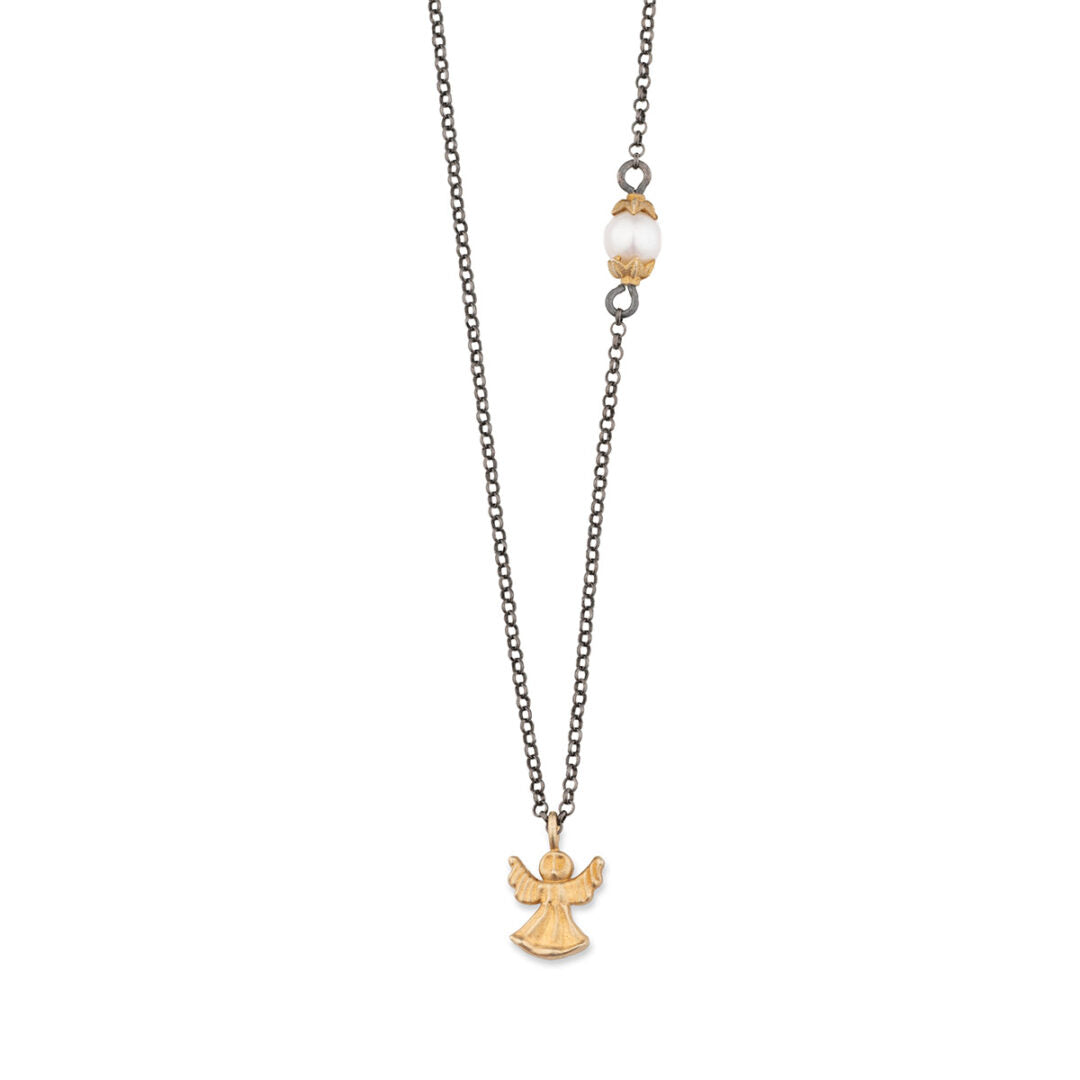 Angel Chain Necklace with Pearl - 925 Sterling Silver