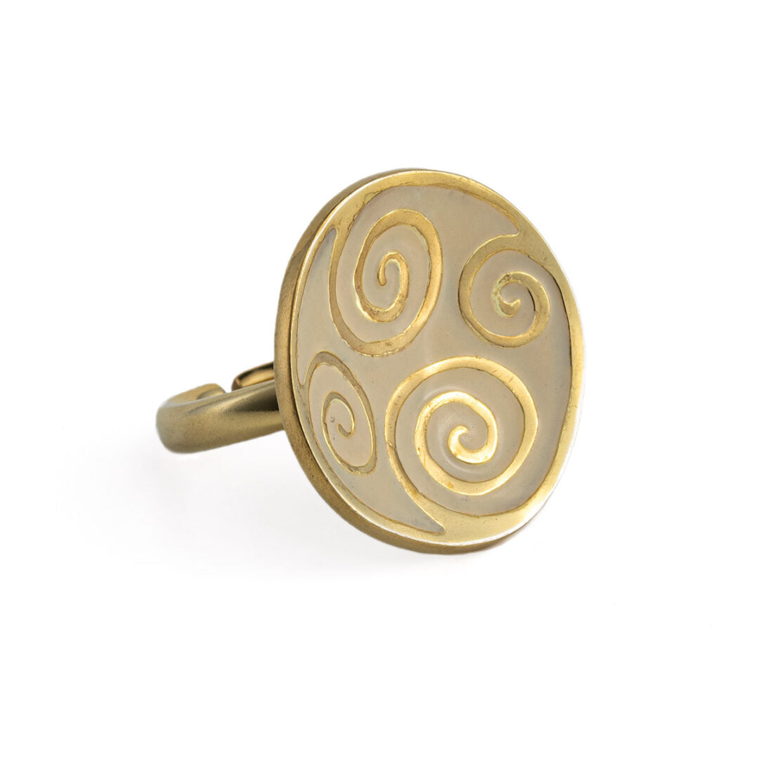 Spiral Round Ring with Enamel - 925 Sterling Silver and Gold Plated