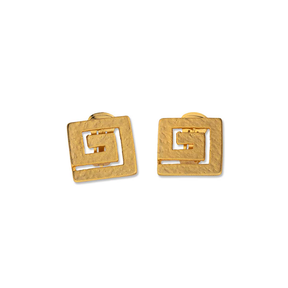 Greek Key Clip-On Earrings - Pewter Silver & Gold Plated