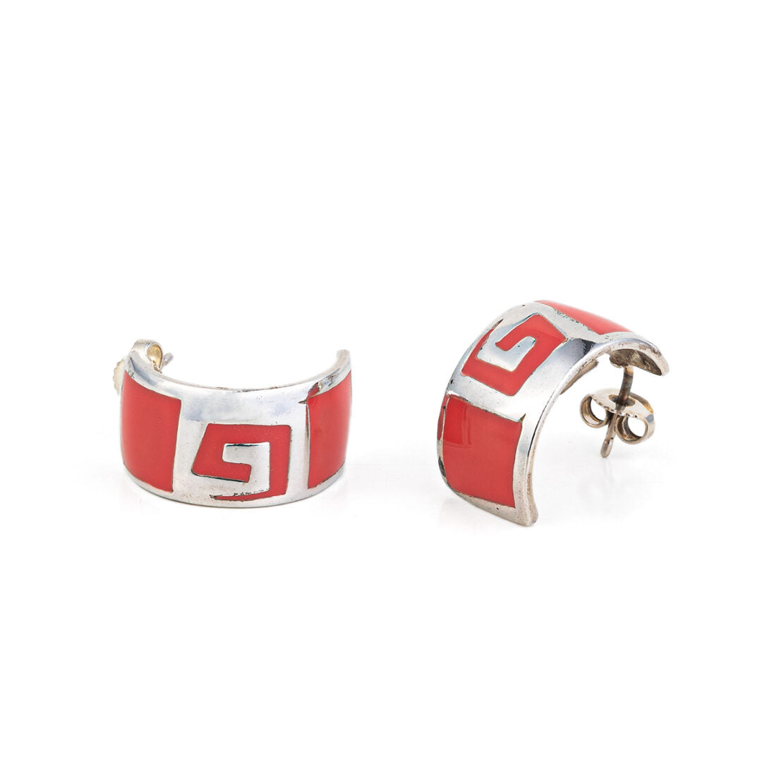Greek Key Stud Earrings with enamel
