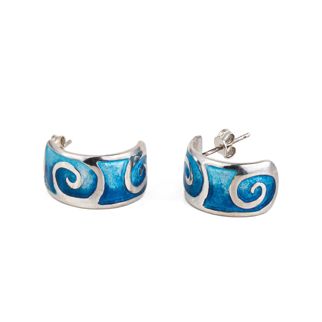 Spiral Stud Earrings with blue enamel