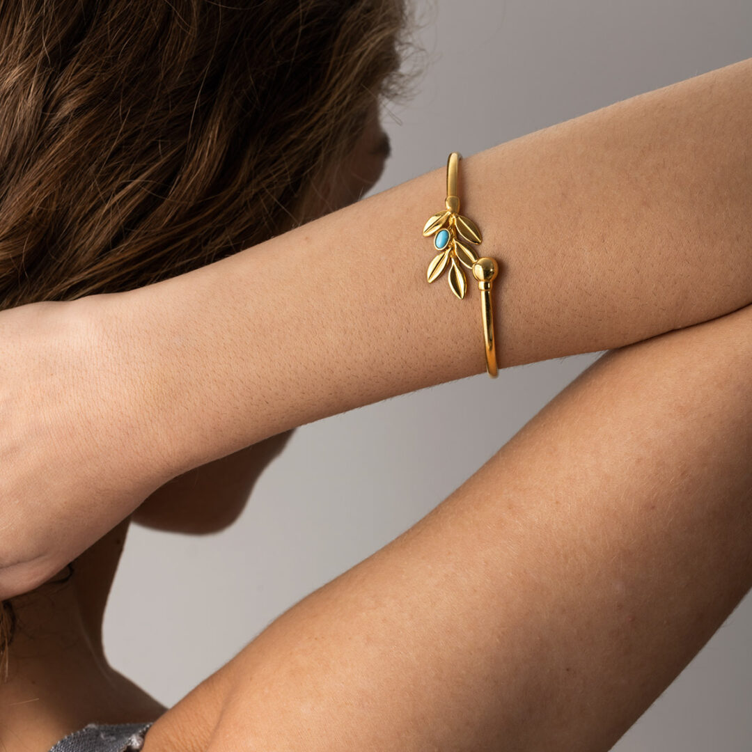 Sterling Silver Gold Plated Bracelet With Olive Leaves — Gold