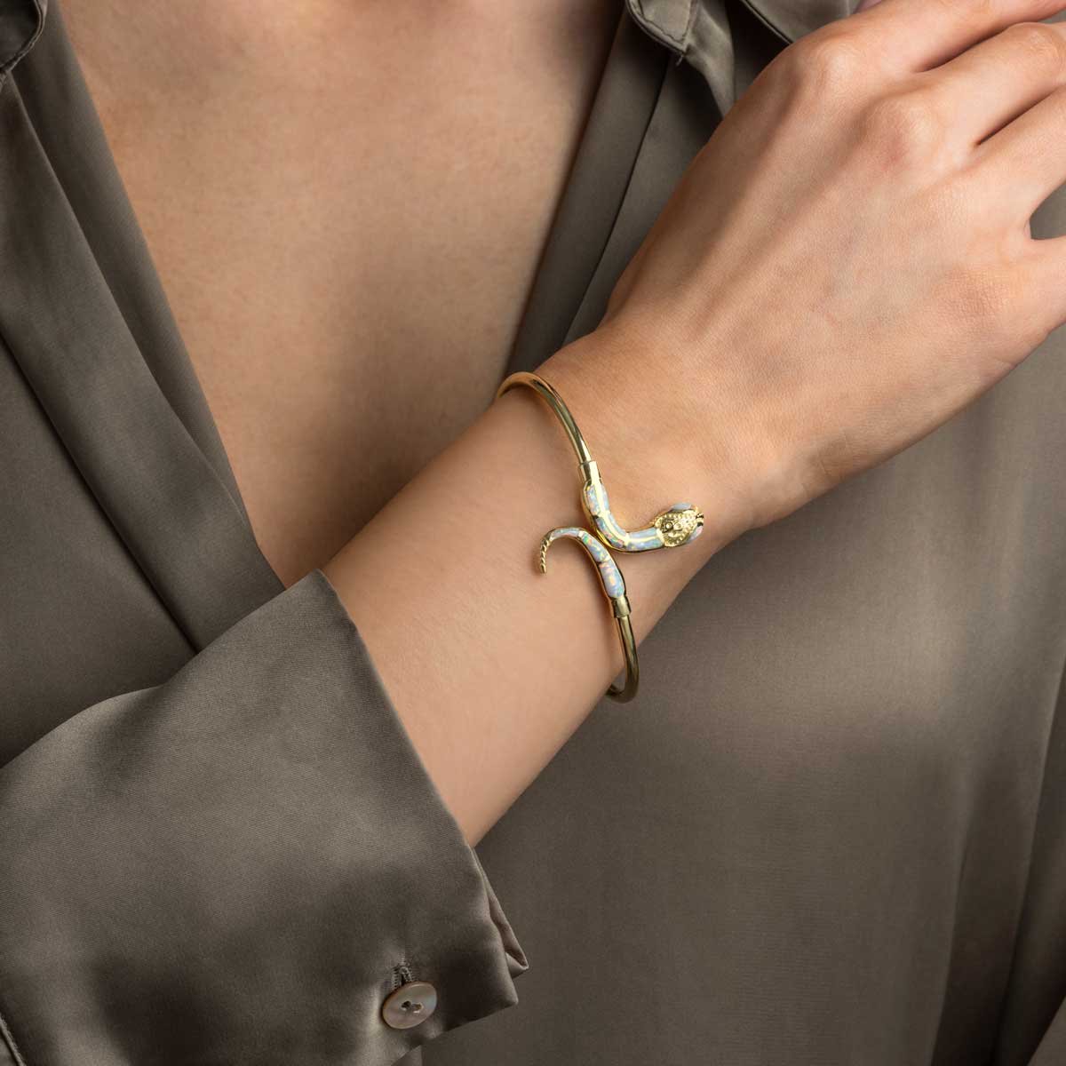 Snake Cuff Bracelet with Opal