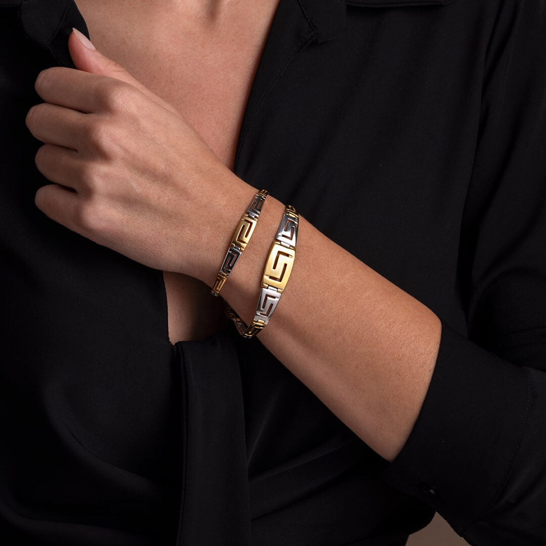 Meander-Greek Key Bracelet  – Gold Plated and Sterling Silver