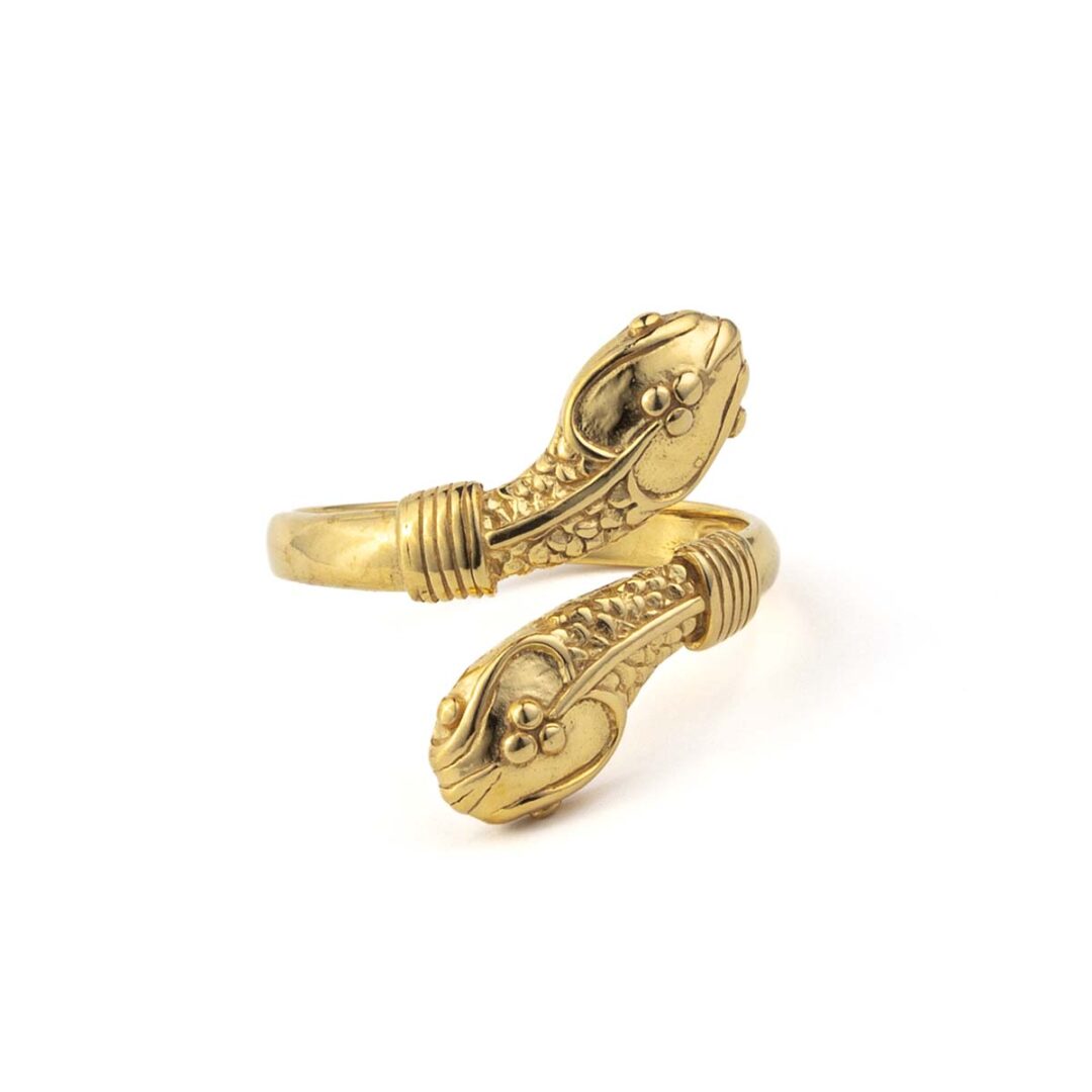 Double Headed Snake Ring - 925 Sterling Silver and Gold Plated