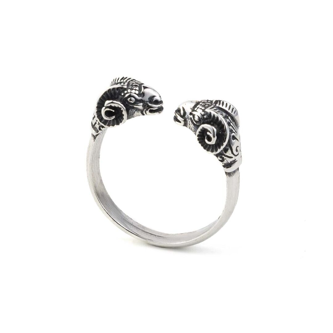 Silver Ram Head Ring