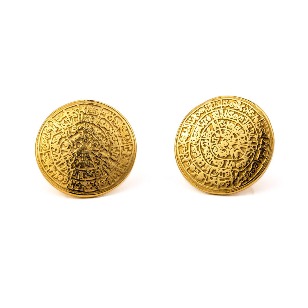Minoan Phaistos Disk Earrings - Sterling Silver and Gold Plated
