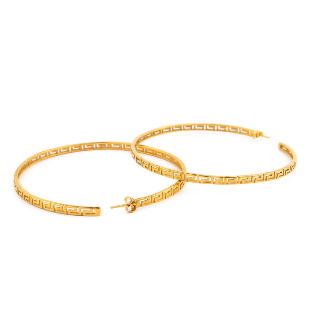 Gold Plated Meander Hoop Earrings