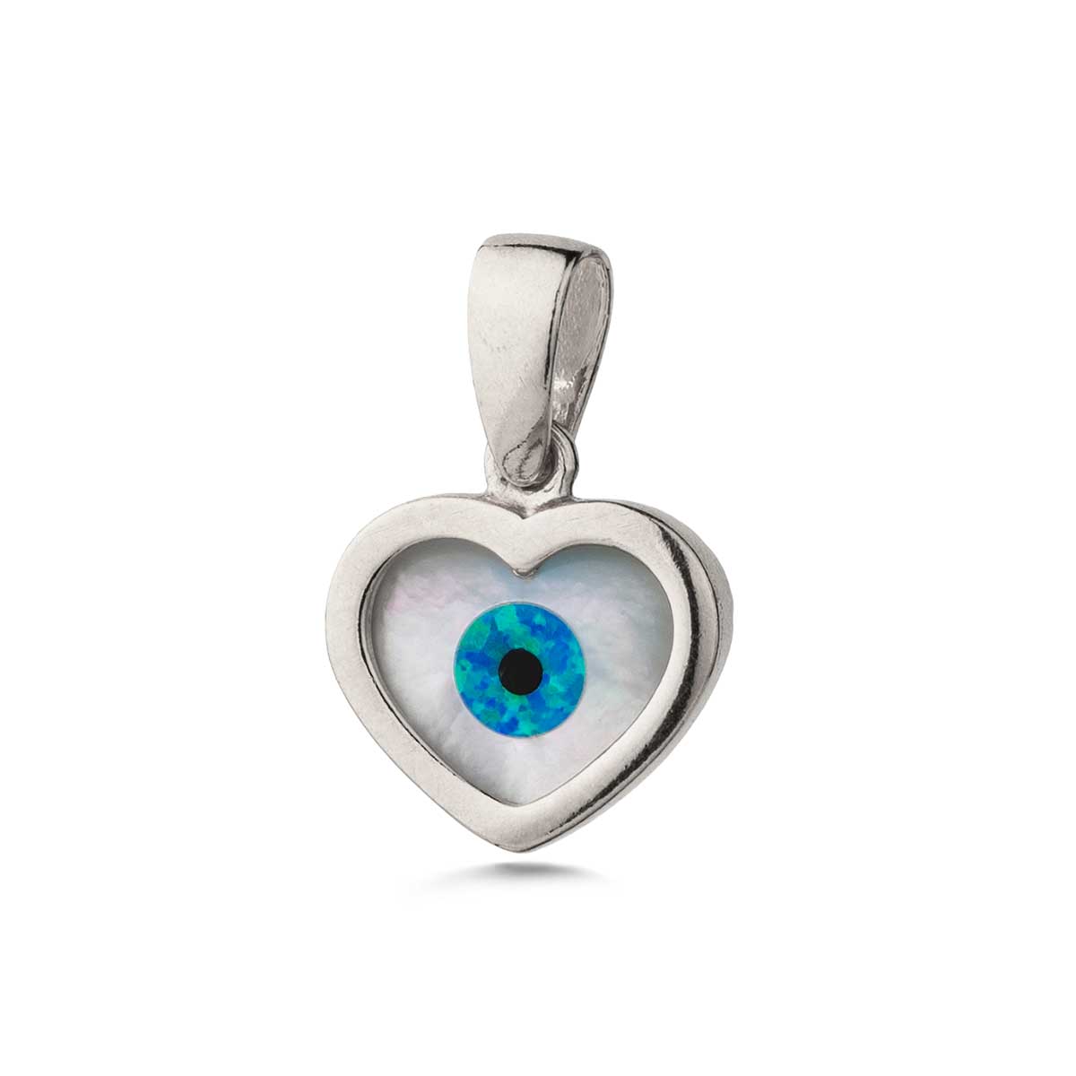 Mother of Pearl Heart Evil Eye Pendant 925 Sterling Silver Gold Plated