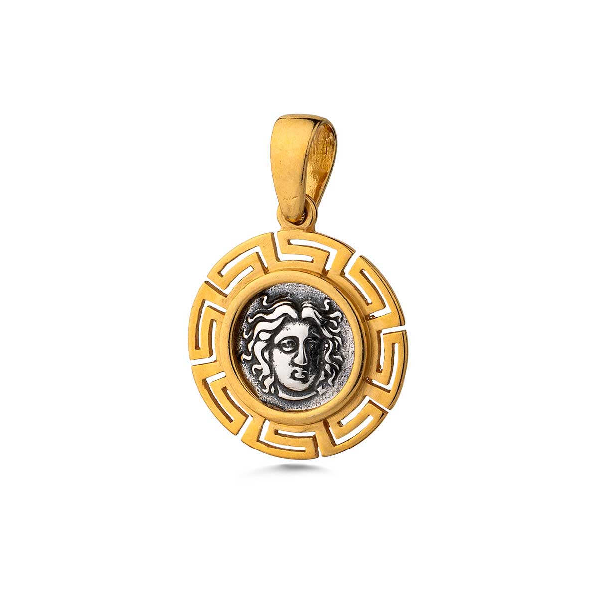 Helios Sun Meander Pendant 925 Sterling Silver Gold Plated