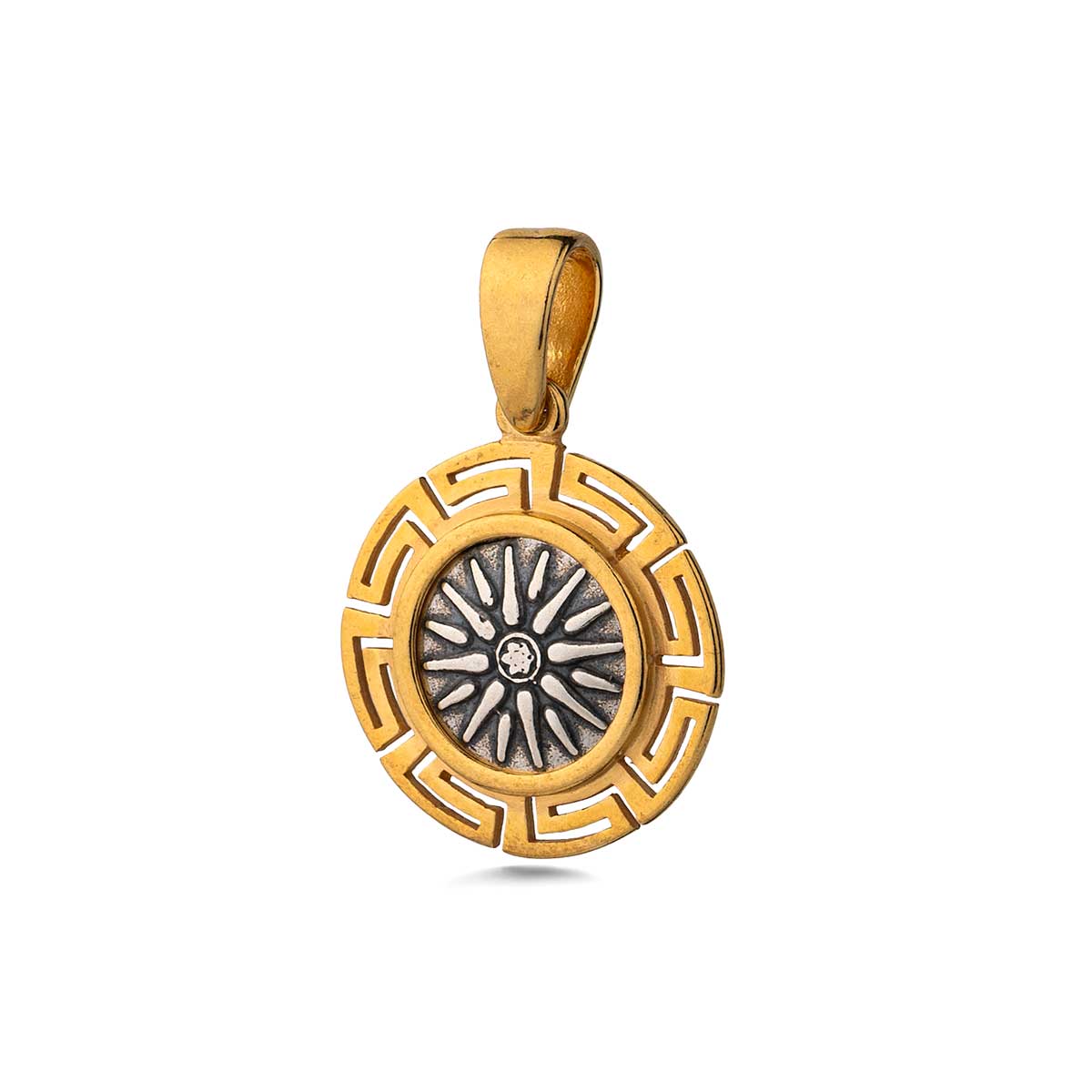 Vergina Sun Meander Pendant 925 Sterling Silver Gold Plated